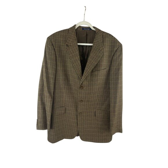 Kasper Men's Houndstooth Wool Blazer Brown 44T Tan Three Button Academia Office - Picture 1 of 8
